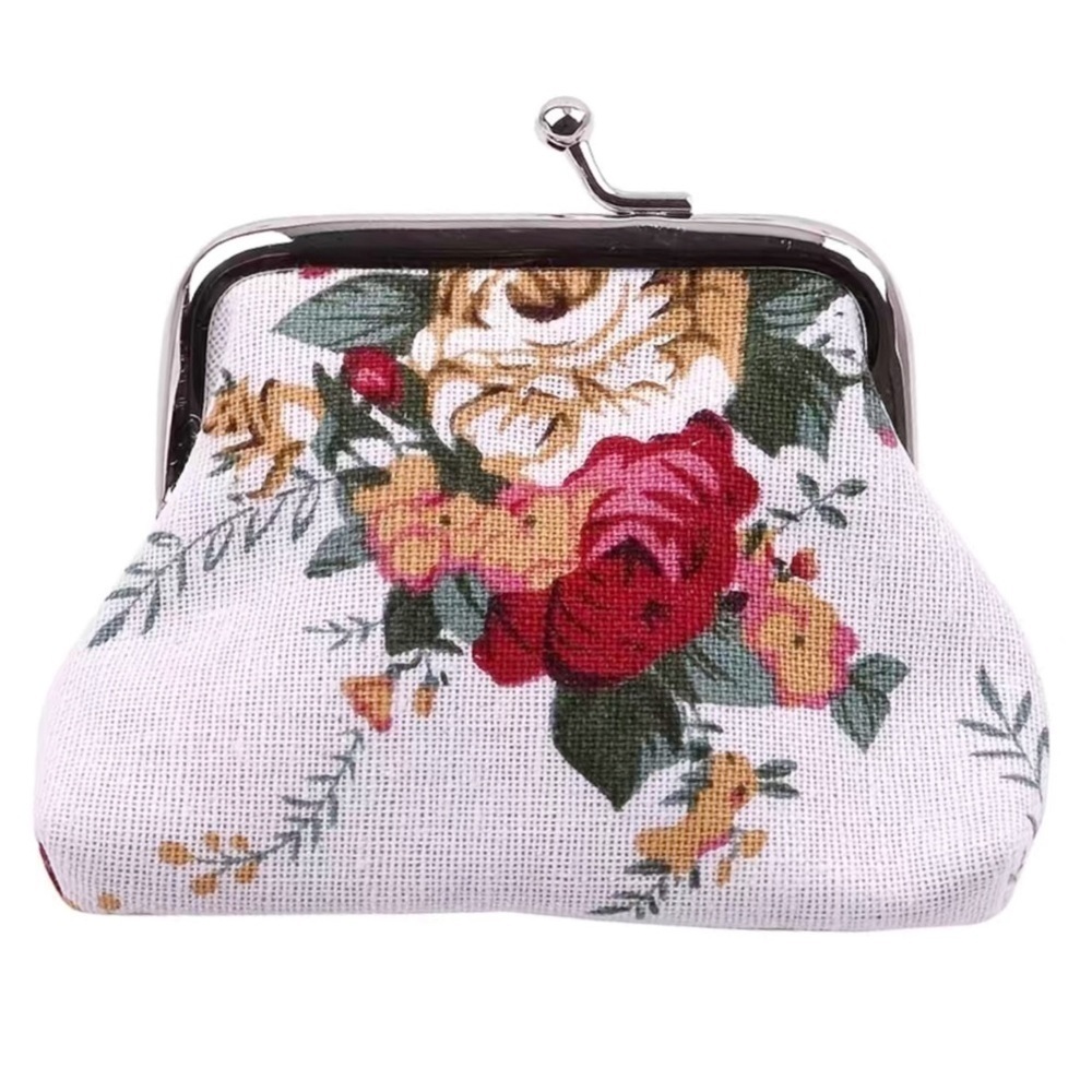 Victorian Rose Change Purse Bag French Kiss Clasp Vintage Retro White Multicolor - Picture 3 of 16